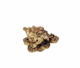 Feng Shui Βάτραχος Πλούτου- Ευημερίας με κέρμα και κόκκινα πετράδια απο σμάλτο- 7 cm