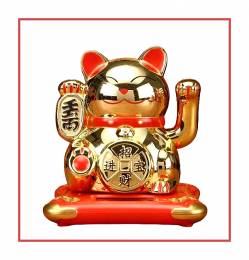 maneki neko χρυσή γάτα τύχης  με κίνηση (λειτουργεί με φώς η μπαταρία)  - 9.5 εκ