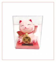 Μaneki Νeko ρόζ γάτα τύχης- προσέλκυση αγάπης (ηλιακό-solar) λειτουργεί με το φώς - 6 εκ
